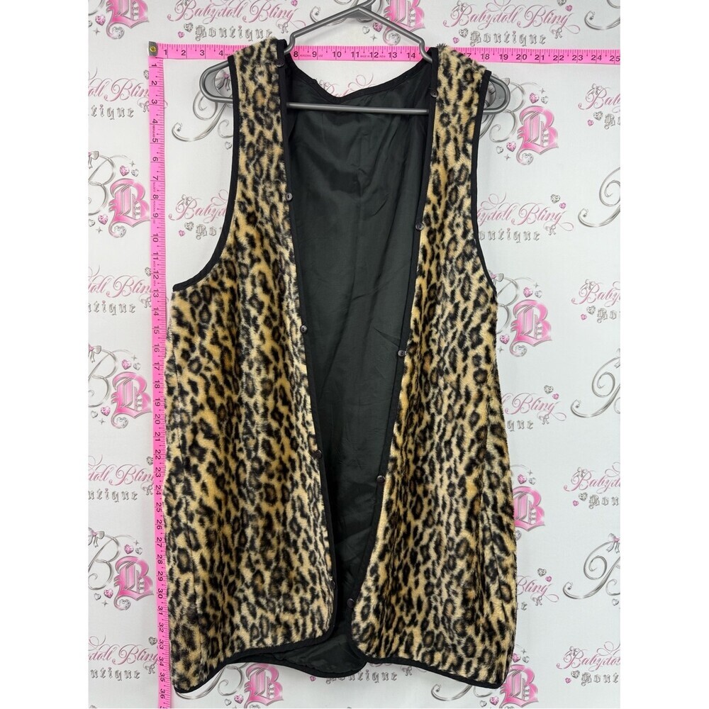 Vest Leopard Print Faux Fur Vest - Brown & Black furry soft vintage cheetah